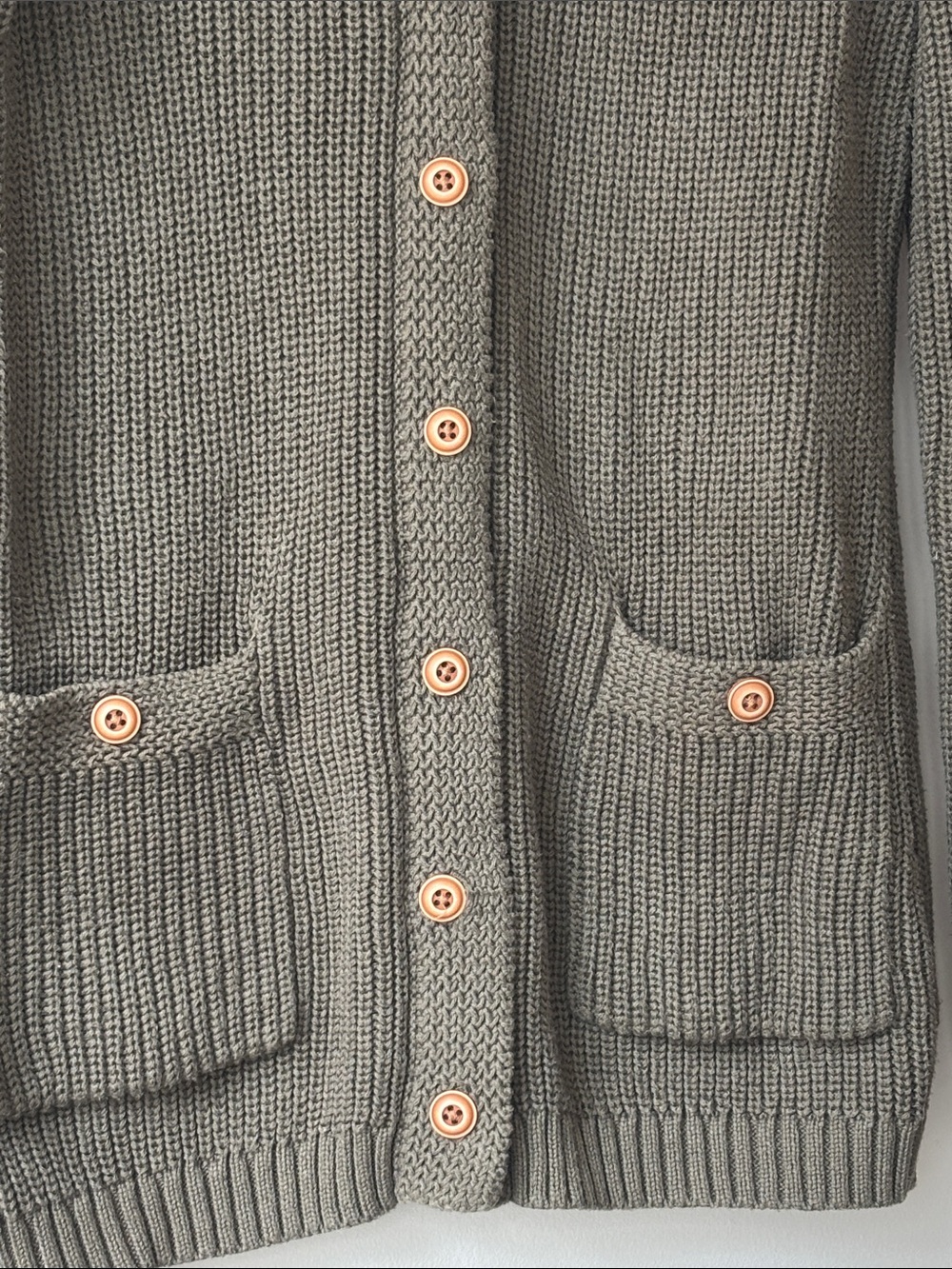 Chaps Olive Button-Up Ribbed Knit Cardigan - Picture 4 of 7